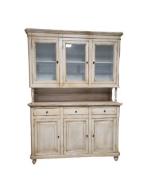 CRISTALLIERA 3 PORTE LEGNO SHABBY BIANCO ANTICATO 150x43x208
