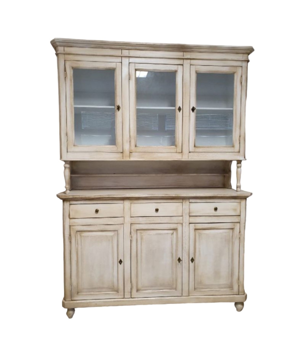CRISTALLIERA 3 PORTE LEGNO SHABBY BIANCO ANTICATO 150x43x208