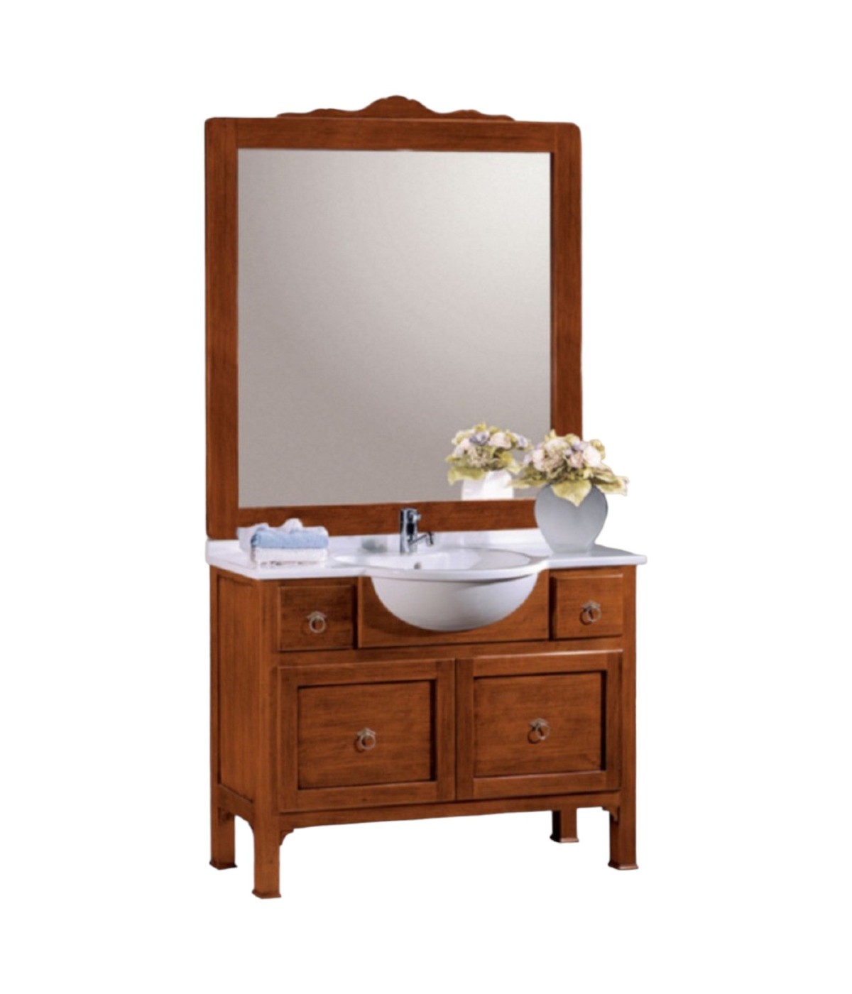 MOBILI 2G - MOBILE BAGNO 108 CM IN LEGNO LAVABO 2 CASSETTI 1 CASSETTONE  E SPECCHIO
