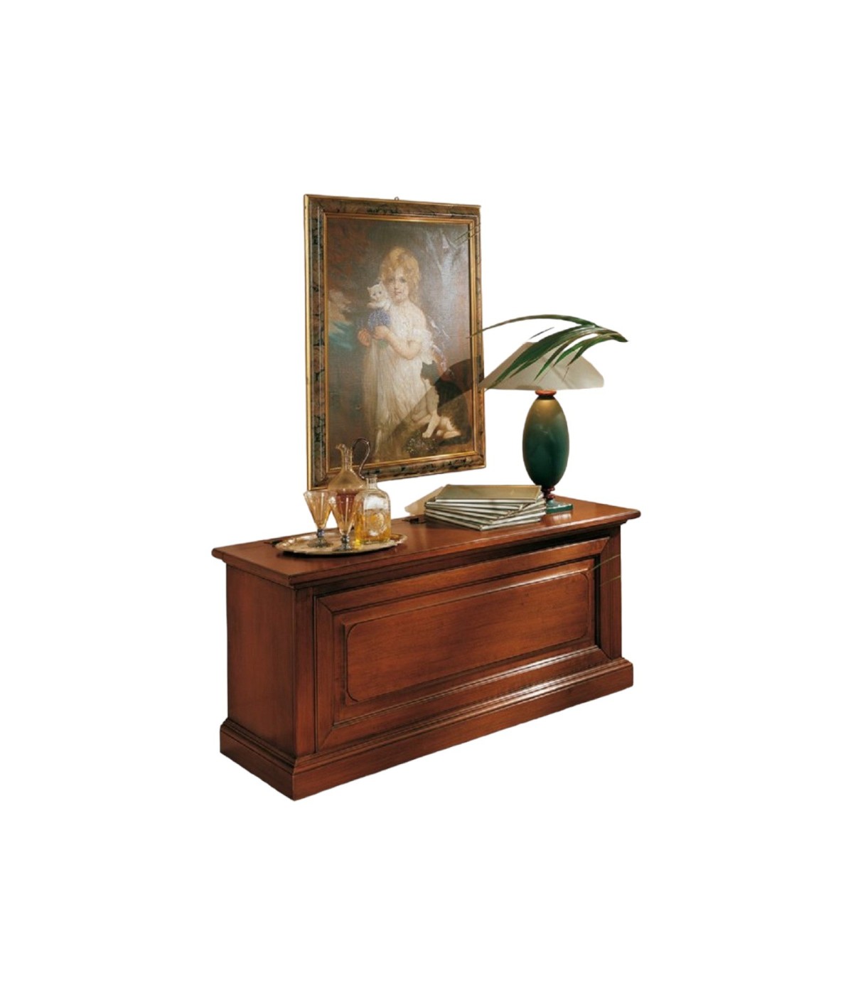 MOBILI 2G - CASSAPANCA CLASSICA IN LEGNO MASSELLO TINTA NOCE L.135 P.43 H.60