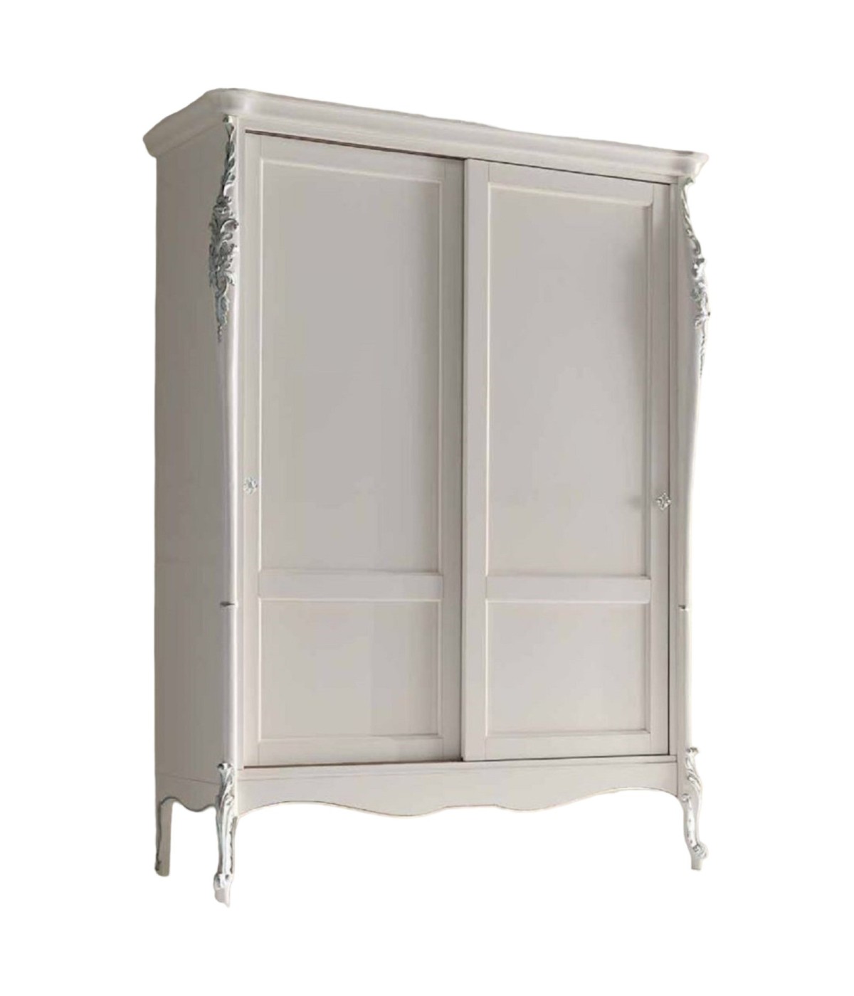 MOBILI 2G - ARMADIO 2 ANTE SCORREVOLI CLASSICO IN LEGNO CON INTAGLIO AVORIO L.148 P.67 H.204