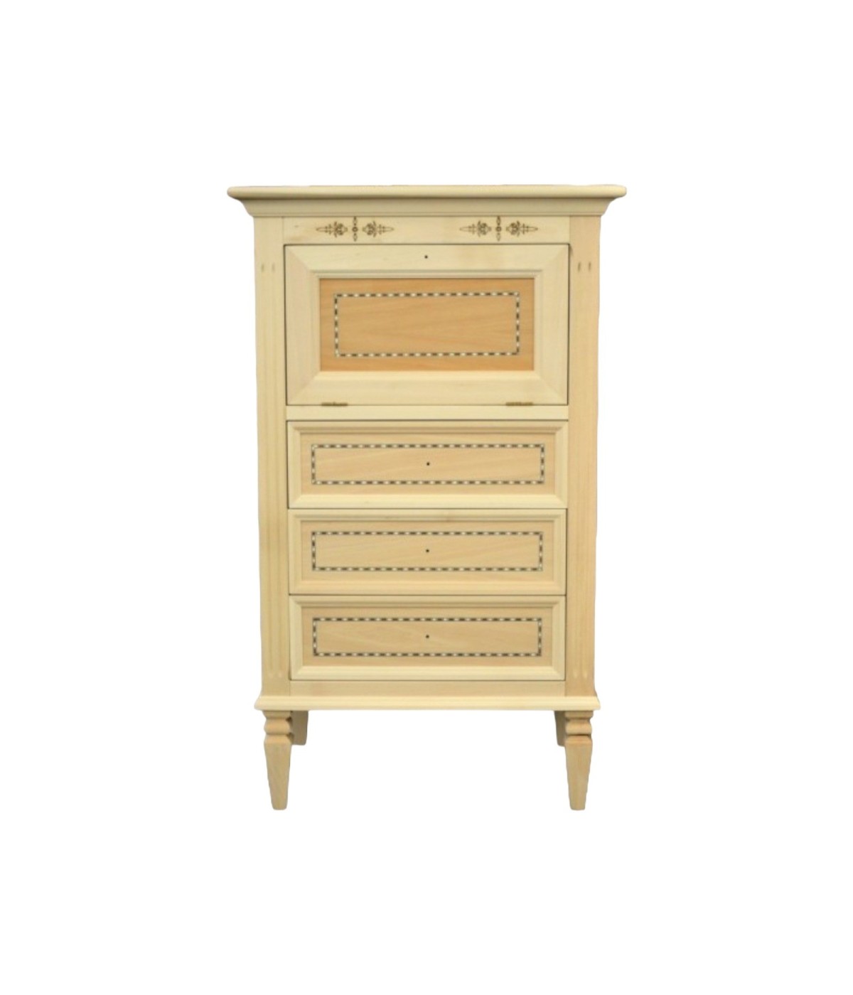 MOBILI 2G - CASSETTIERA CLASSICA IN LEGNO GREZZO 3 CASSETTI E RIBALTA 60X41X100