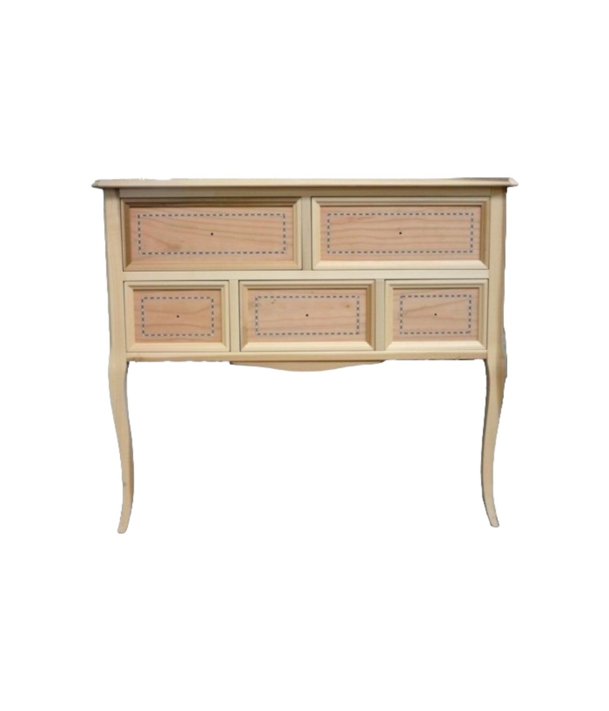 MOBILI 2G - CONSOLLE CASSETTIERA CLASSICA IN LEGNO GREZZO 5 CASSETTI 98X40X85