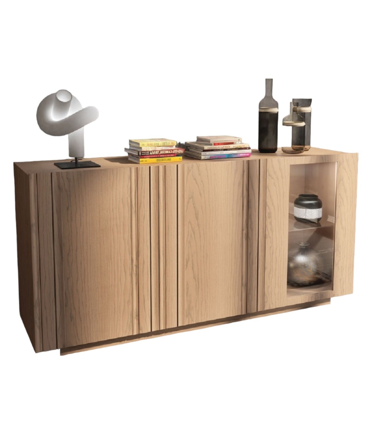 MOBILI 2G - MADIA CREDENZA MODERNA IN LEGNO MASSELLO 3 ANTE 180X48X88
