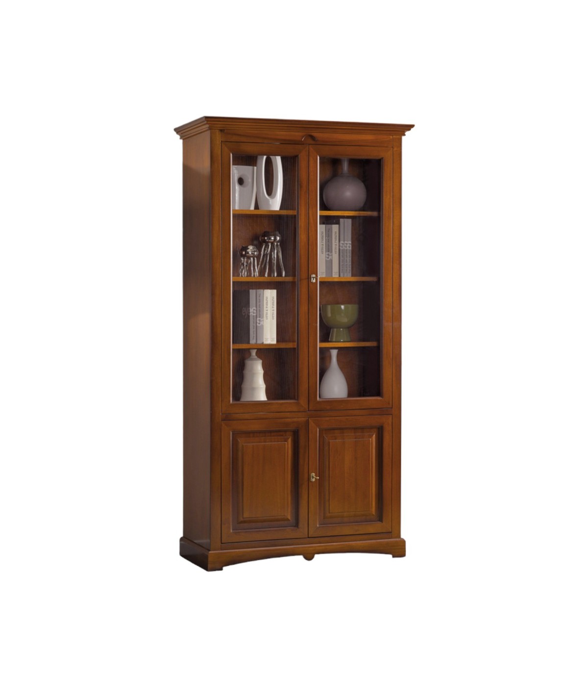 MOBILI 2G - VETRINA LIBRERIA ARTE POVERA IN LEGNO TINTA NOCE 114x47x220