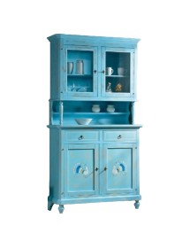 CRISTALLIERA 2 PORTE SHABBY VINTAGE AZZURRO CONSUMATO 112x49x206