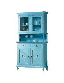 CRISTALLIERA 2 PORTE SHABBY VINTAGE AZZURRO CONSUMATO 112x49x206