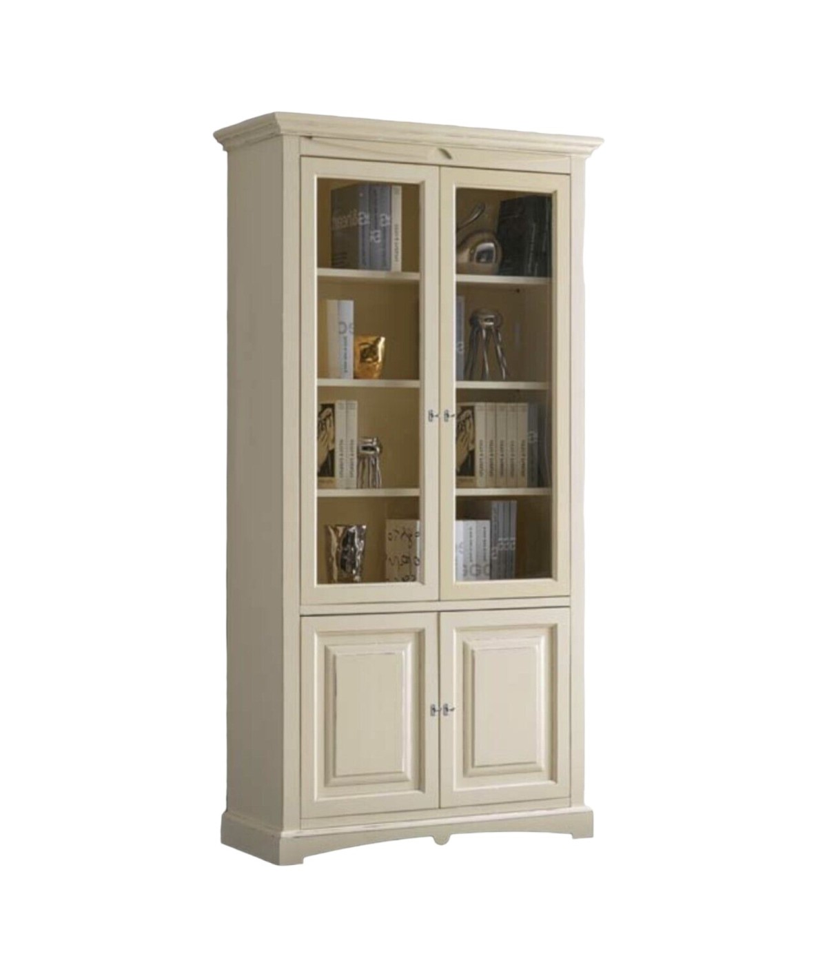 MOBILI 2G - VETRINA LIBRERIA ARTE POVERA IN LEGNO AVORIO 114x47x220