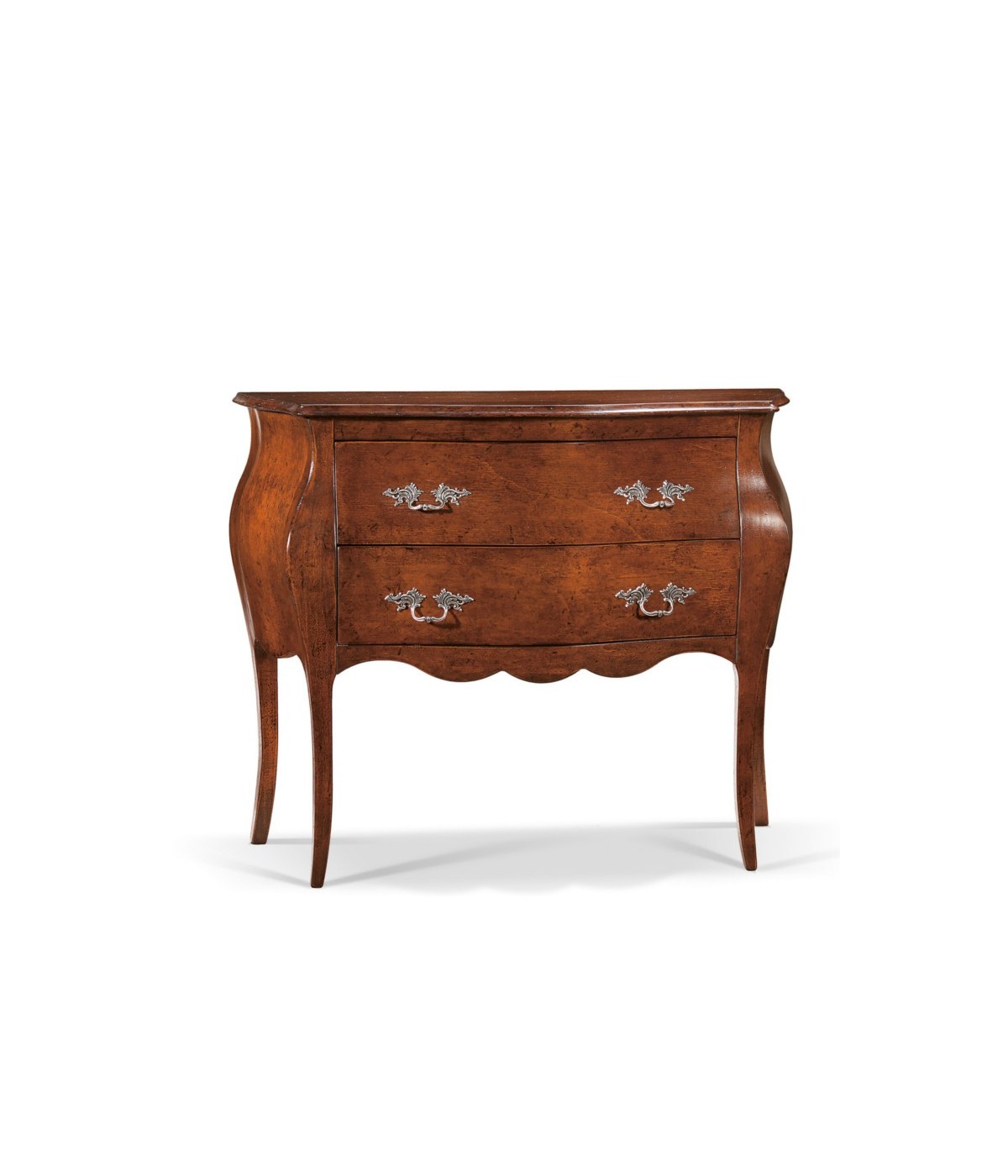 MOBILI 2G - Cassettiera bombato classico 2 cassetti legno tinta noce 105x42x85 vista frontale