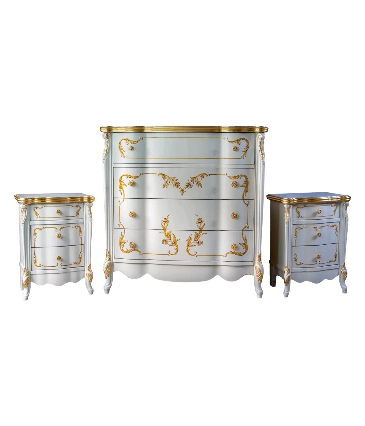 MOBILI 2G - GRUPPO COMO' 2 COMODINI BAROCCO CLASSICO IN LEGNO BIANCO/ORO