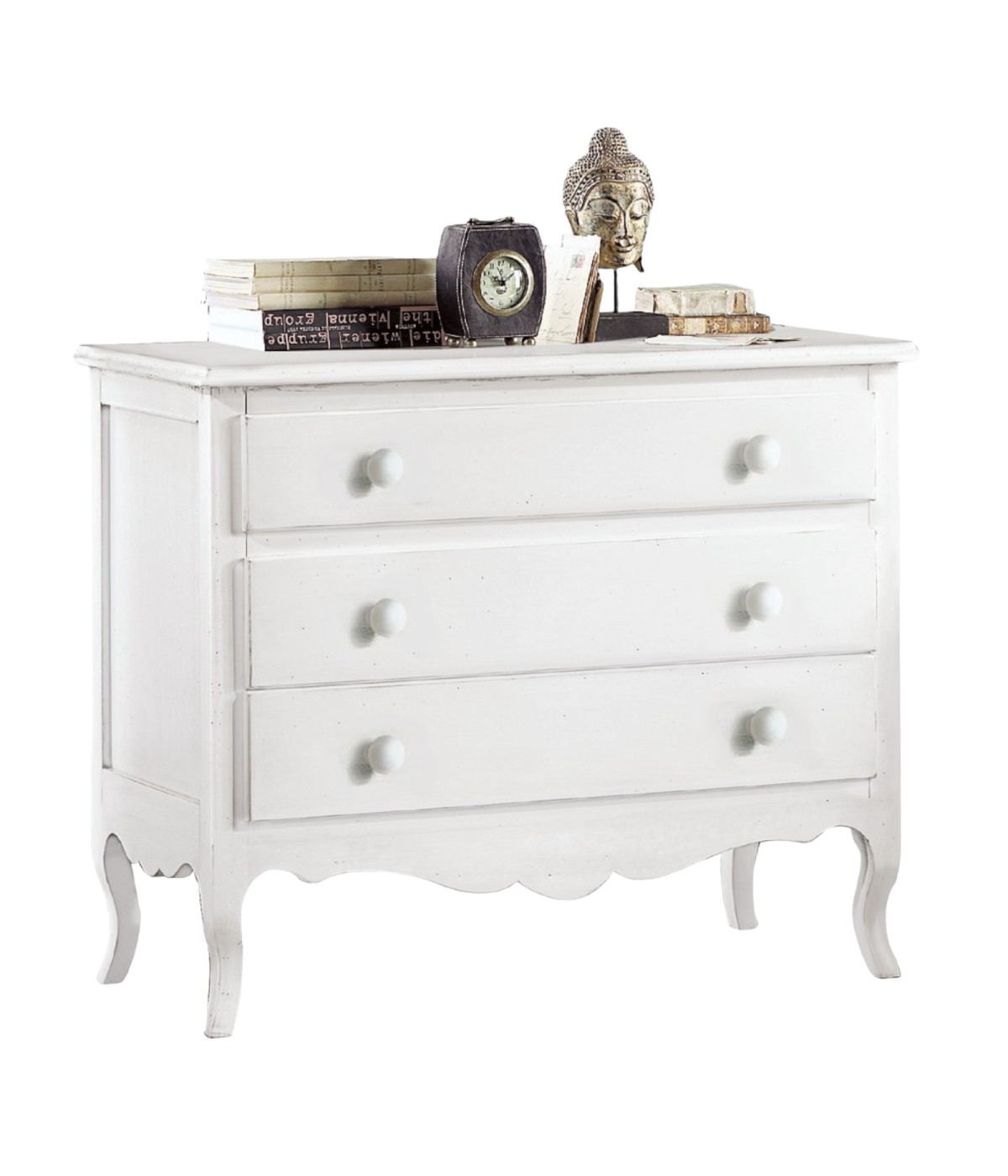 MOBILI 2G - COMO' 3 CASSETTI CLASSICO SAGOMATO BIANCO 107x52X89 (1305) vista frontale