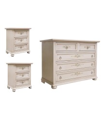 MOBILI 2G - GRUPPO COMO' 2 COMODINI ARTE POVERA LEGNO AVORIO PATINATO CON DECORI