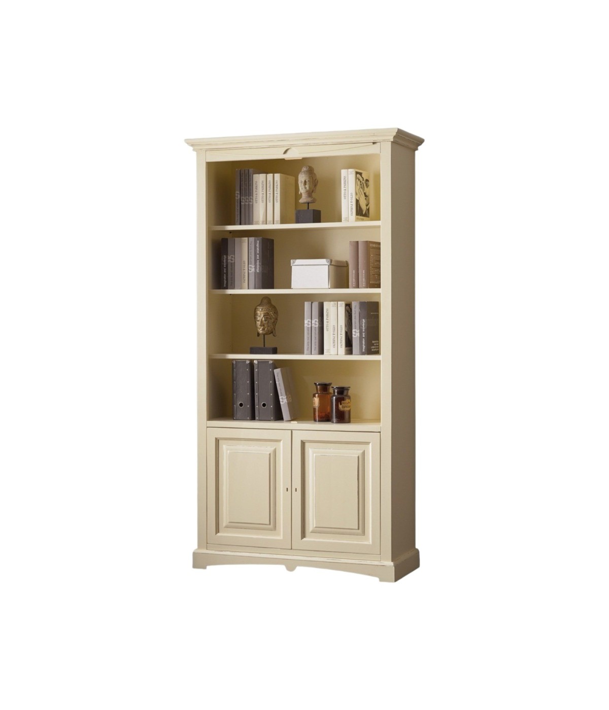MOBILI 2G - LIBRERIA ARTE POVERA 3 RIPIANI IN LEGNO SHABBY AVORIO 114x47x220