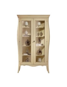 MOBILI 2G - VETRINA 2 PORTE IN LEGNO SHABBY AVORIO PATINATO L.115 P.48 H.204 (3094) vista frontale