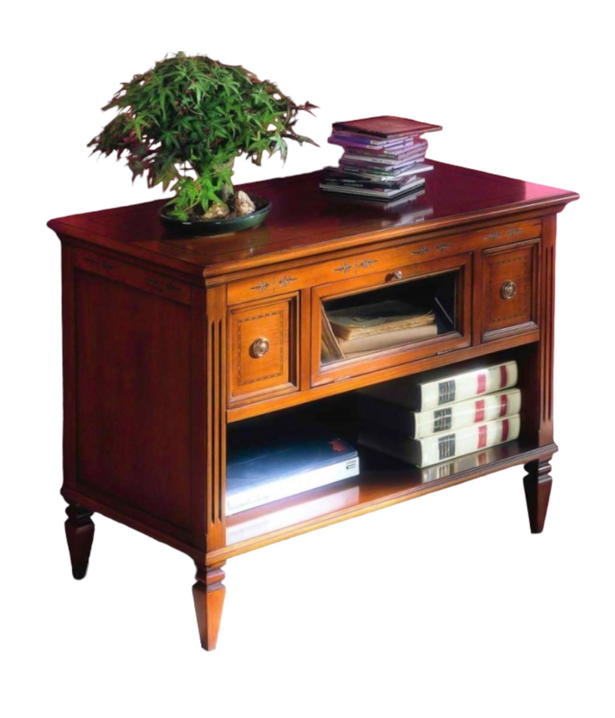 MOBILI 2G - PORTA TV CLASSICO IN LEGNO 2 CASSETTI 1 RIBALTA FINITURA BASSANO L.100 P.51 H.75