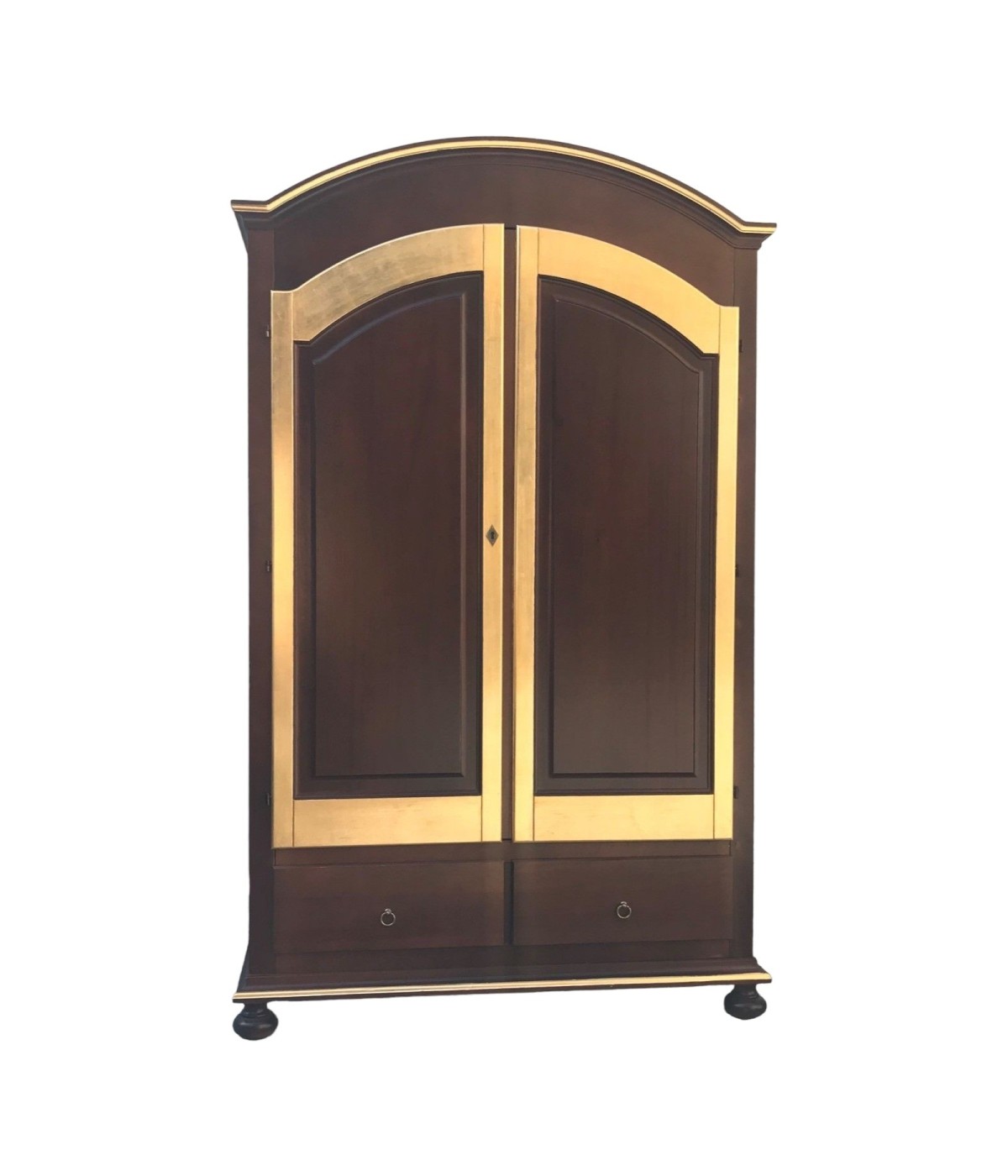 MOBILI 2G - ARMADIO IN LEGNO 2 ANTE ARTE POVERA NOCE E FOGLIA ORO 125X61X200