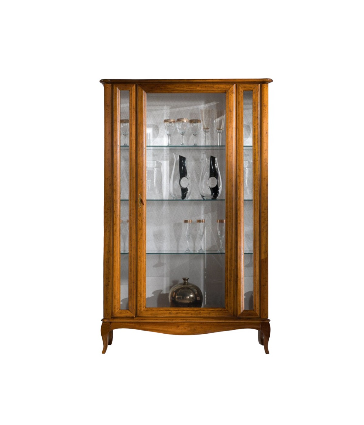 MOBILI 2G - VETRINA CLASSICA IN LEGNO 1 PORTA FINITURA BASSANO L.111 P.44 H.190 vista frontale