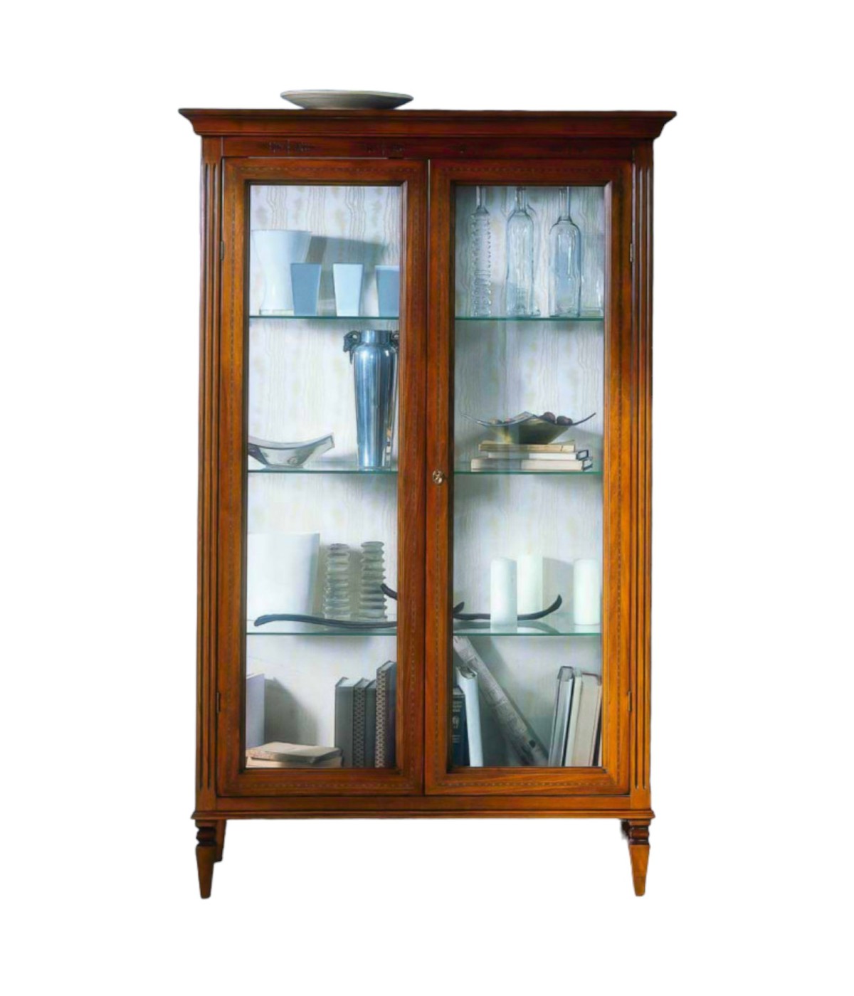 MOBILI 2G - VETRINA CLASSICA IN LEGNO 2 PORTE FINITURA BASSANO L.108 P.43 H.190