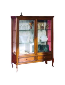 VETRINA CLASSICA IN LEGNO 2 PORTE 2 CASSETTI FINITURA BASSANO L.108 P.40 H.130