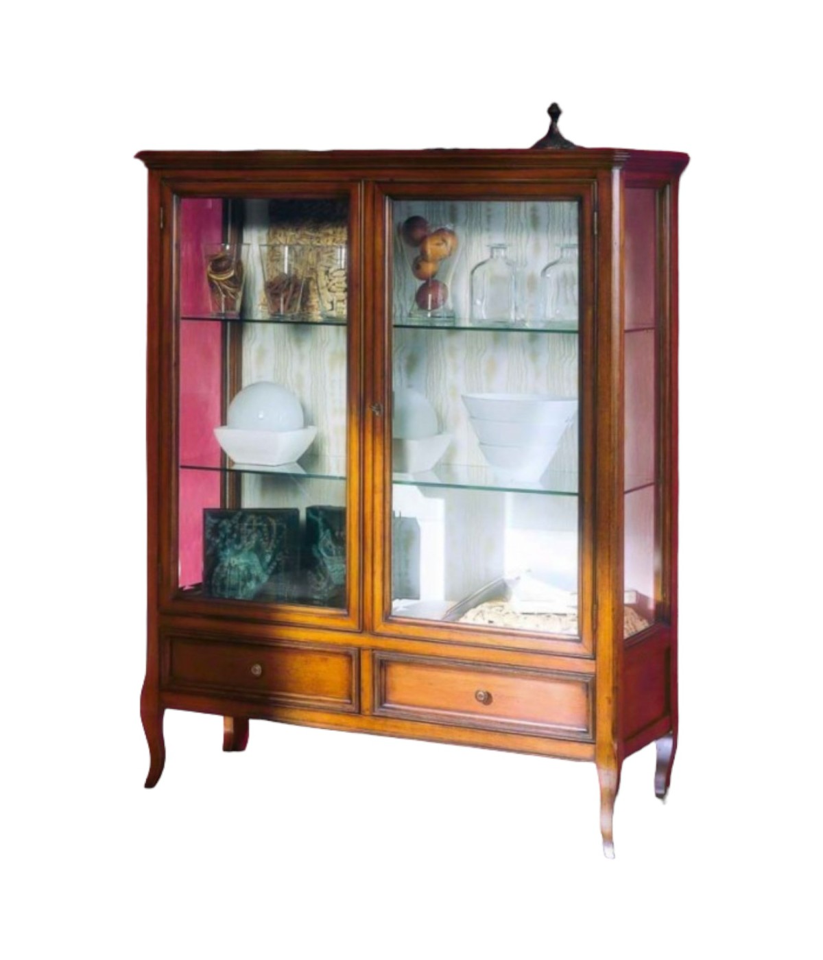 VETRINA CLASSICA IN LEGNO 2 PORTE 2 CASSETTI FINITURA BASSANO L.108 P.40 H.130