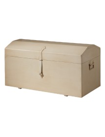 MOBILI 2G - BAULE IN LEGNO ARTE POVERA AVORIO PATINATO L.98 P.47 H.46 VISTA FRONTALE