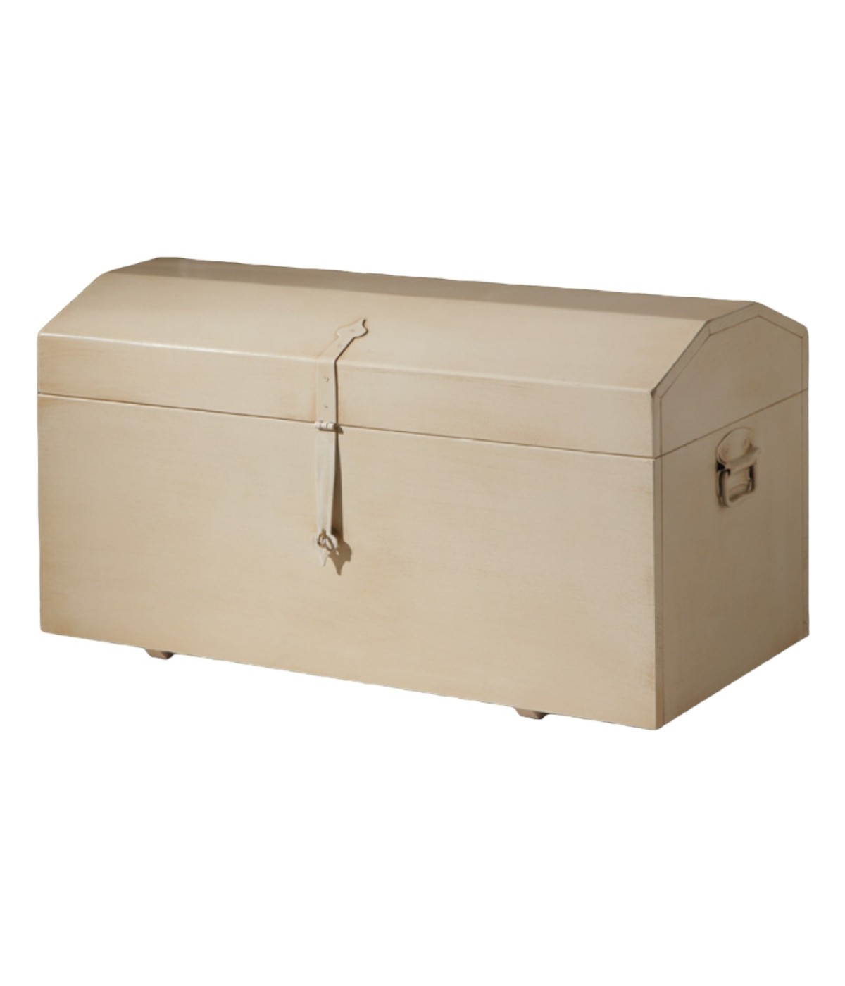 MOBILI 2G - BAULE IN LEGNO ARTE POVERA AVORIO PATINATO L.98 P.47 H.46 VISTA FRONTALE