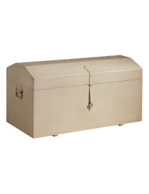 MOBILI 2G - BAULE IN LEGNO ARTE POVERA AVORIO PATINATO L.98 P.47 H.46 VISTA FRONTALE