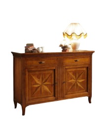 MOBILI 2G - MADIA CREDENZA IN LEGNO MASSELLO 2 PORTE 2 CASSETTI CON INTARSIO L.160 P.55 H.112 vista frontale