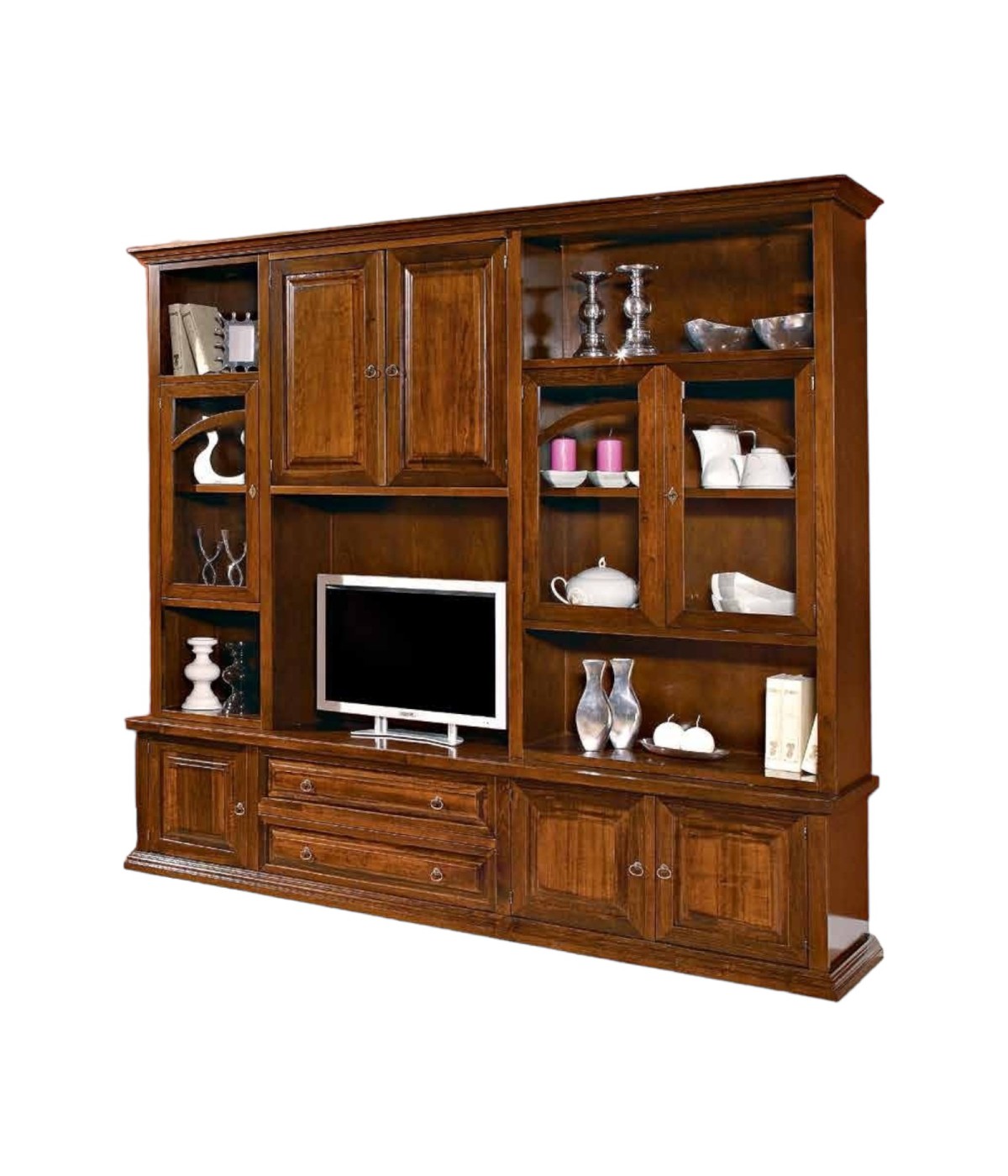 MOBILI 2G - PARETE ATTREZZATA IN LEGNO TINTA NOCE L.255X49X228 vista laterale