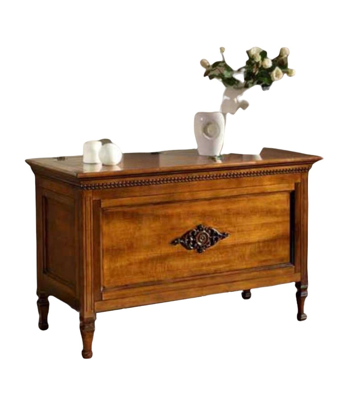 MOBILI 2G - CASSAPANCA IN LEGNO MASSELLO CON ROSONE 121x56x80 vista frontale