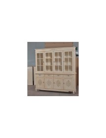 MOBILI 2G - CRISTALLIERA CLASSICA 4 PORTE AVORIO PENNELLATO CON DECORI 205x42x213 vista frontale