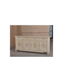 MOBILI 2G - MADIA CREDENZA CLASSICA LEGNO AVORIO PENNELLATO CON DECORI 205X42X94 vista frontale