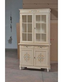 MOBILI 2G - CRISTALLIERA CLASSICA IN LEGNO AVORIO PENNELLATO DECORI 105X42X213 vista frontale