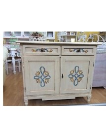 MOBILI 2G - MADIA CREDENZA CLASSICA LEGNO AVORIO PENNELLATO DECORI 105X42X94 vista frontale decori