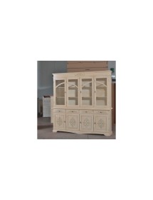 MOBILI 2G - CRISTALLIERA CLASSICA 4 PORTE LEGNO AVORIO PENNELLATO DECORI 205x42x205 vista frontale