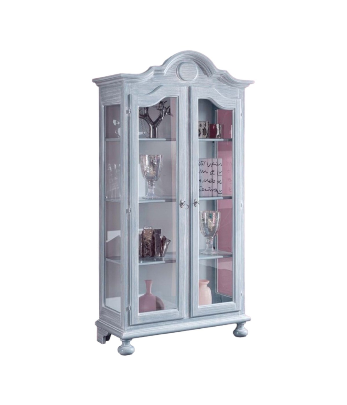 MOBILI 2G - VETRINA 2 PORTE IN LEGNO SHABBY AZZURRO L.103 P.45 H.197