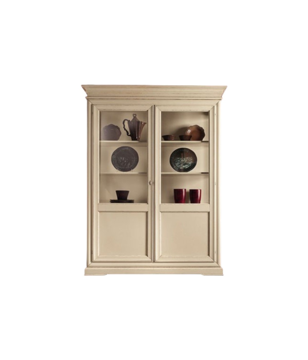 MOBILI 2G - VETRINA SHABBY IN LEGNO 2 PORTE  SMONTABILE AVORIO L.145 P.50 H.215