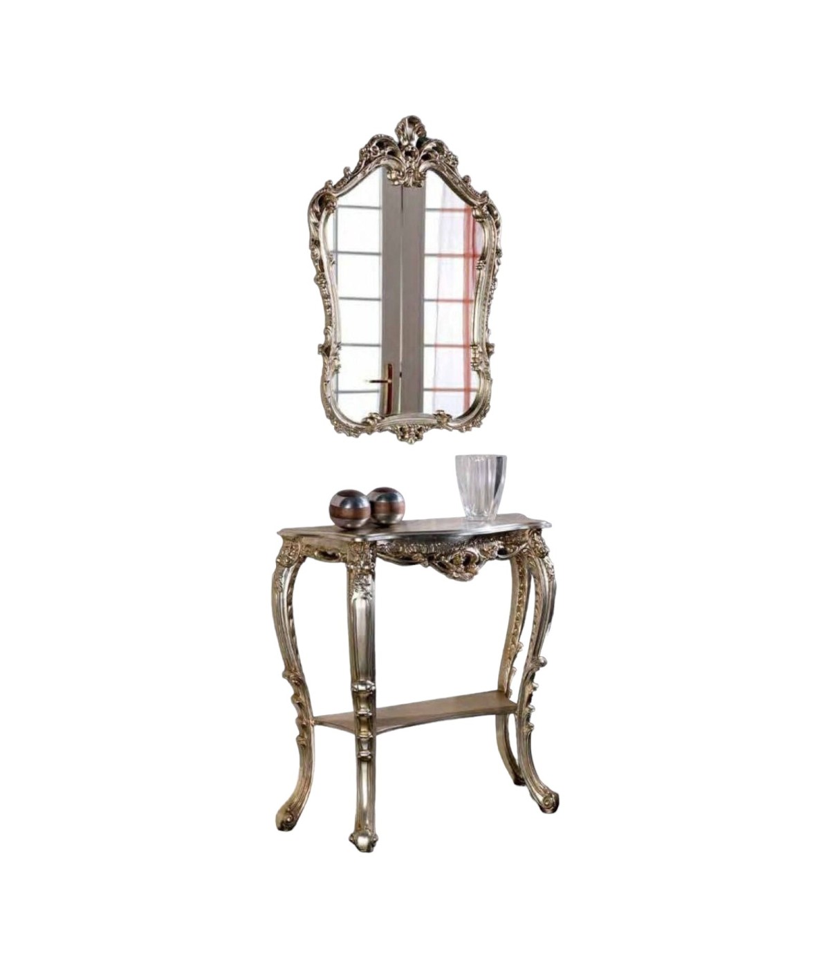 MOBILI 2G - CONSOLLE BAROCCA CON SPECCHIO IN FOGLIA ARGENTO