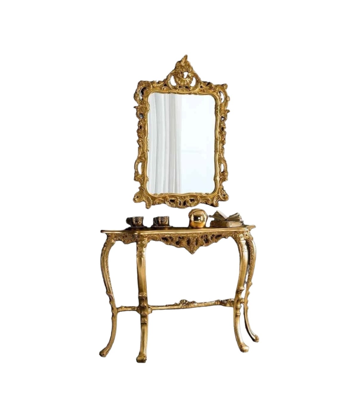 MOBILI 2G - CONSOLLE BAROCCA CON SPECCHIO IN FOGLIA ORO