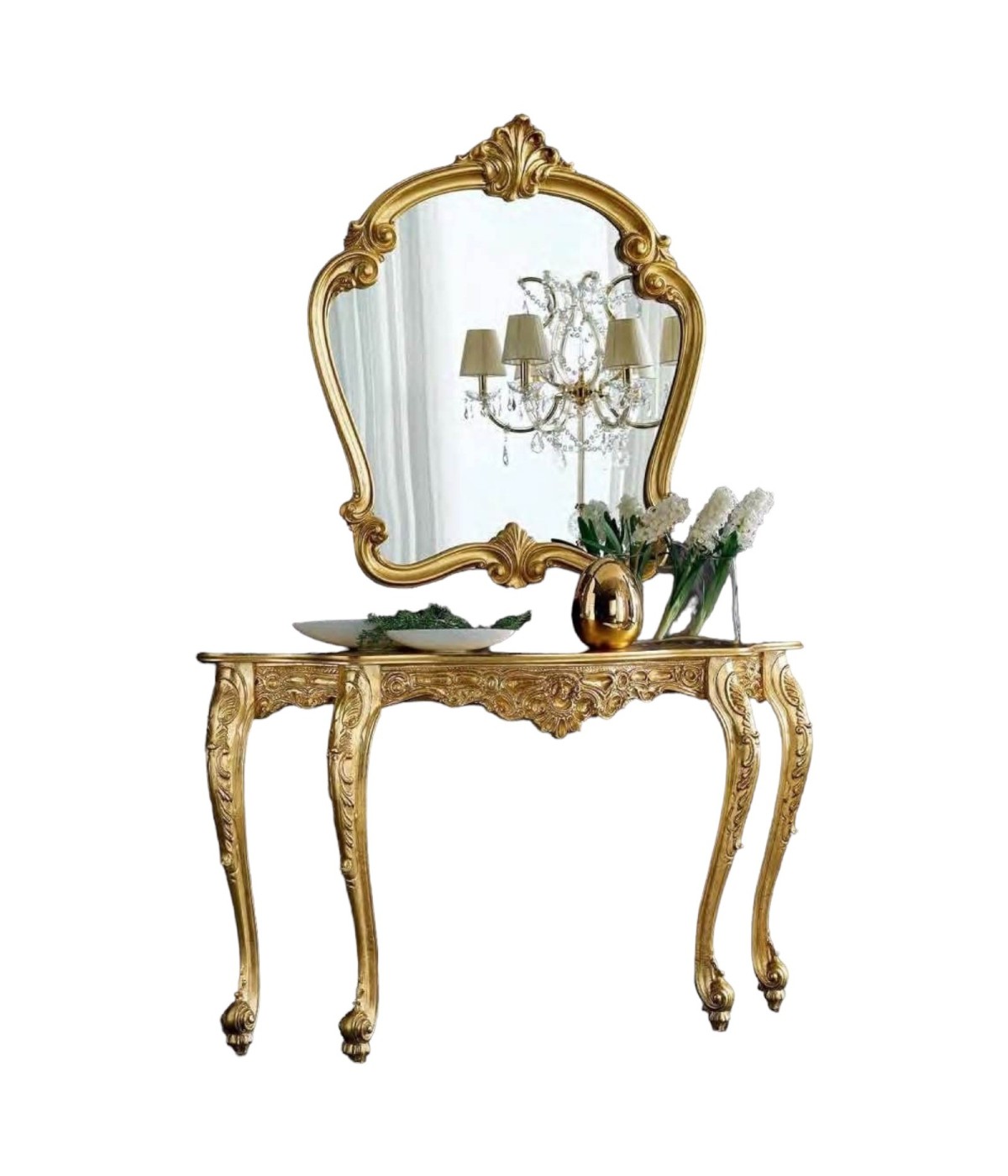 MOBILI 2G - CONSOLLE BAROCCA CON SPECCHIO IN FOGLIA ORO