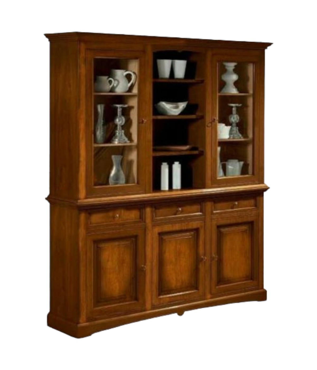 MOBILI 2G - CRISTALLERIA IN LEGNO 3 ANTE TINTA NOCE L.170 P.46 H.215