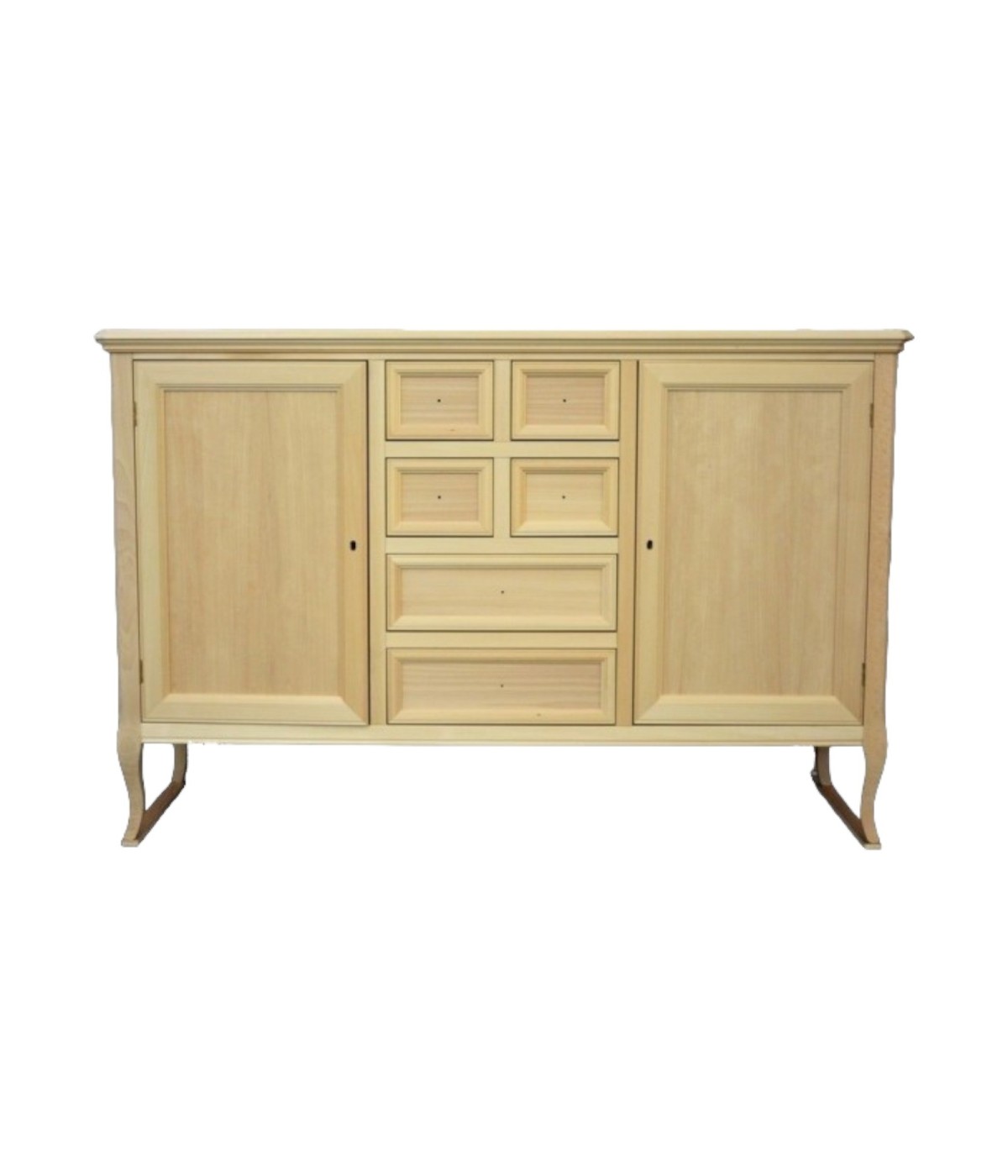 MOBILI 2G - MADIA CREDENZA IN LEGNO 2 PORTE 6 CASSETTI LEGNO GREZZO L.140 P.43 H.90