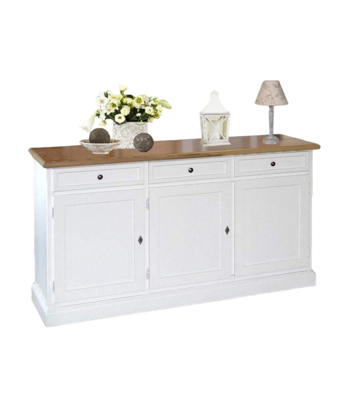 MOBILI 2G - MADIA CREDENZA IN LEGNO 3 PORTE SHABBY CHIC BICOLORE 156x42x85