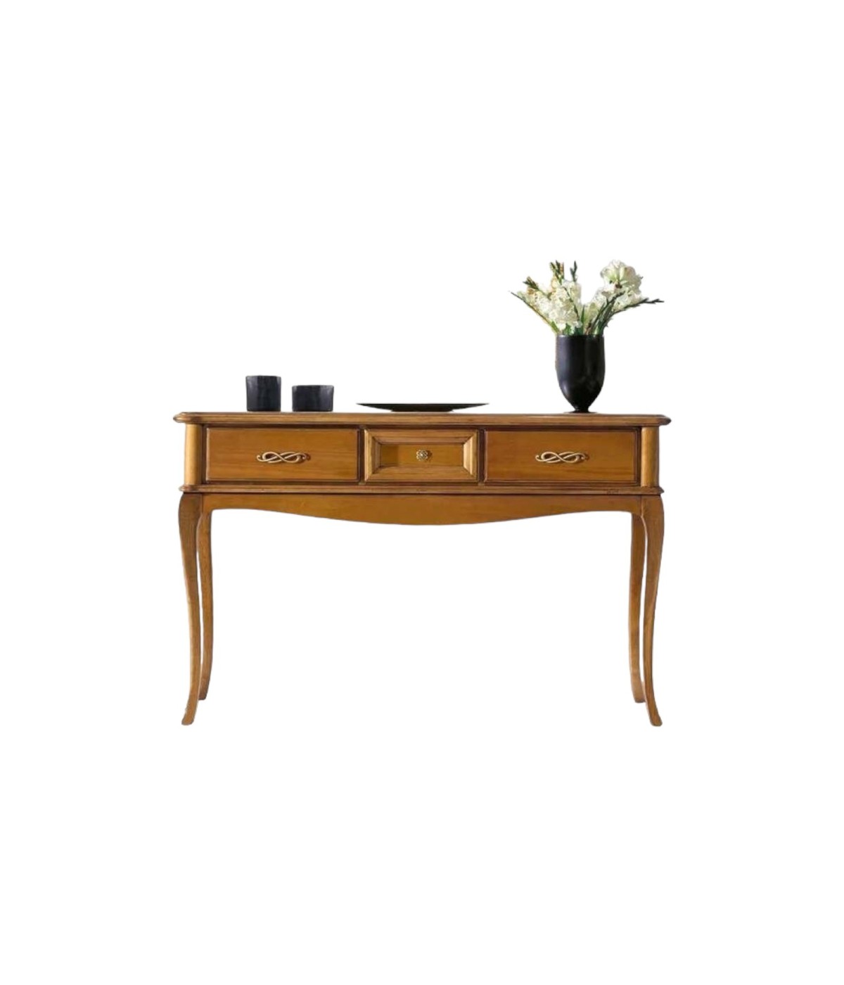 MOBILI 2G - CONSOLLE CLASSICA IN LEGNO 3 CASSETTI FINITURA BASSANO L.131 P.39 H.81