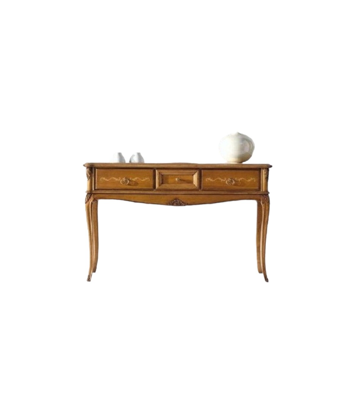 MOBILI 2G - CONSOLLE CLASSICA IN LEGNO 3 CASSETTI INTARSIATA FINITURA BASSANO L.131 P.39 H.81