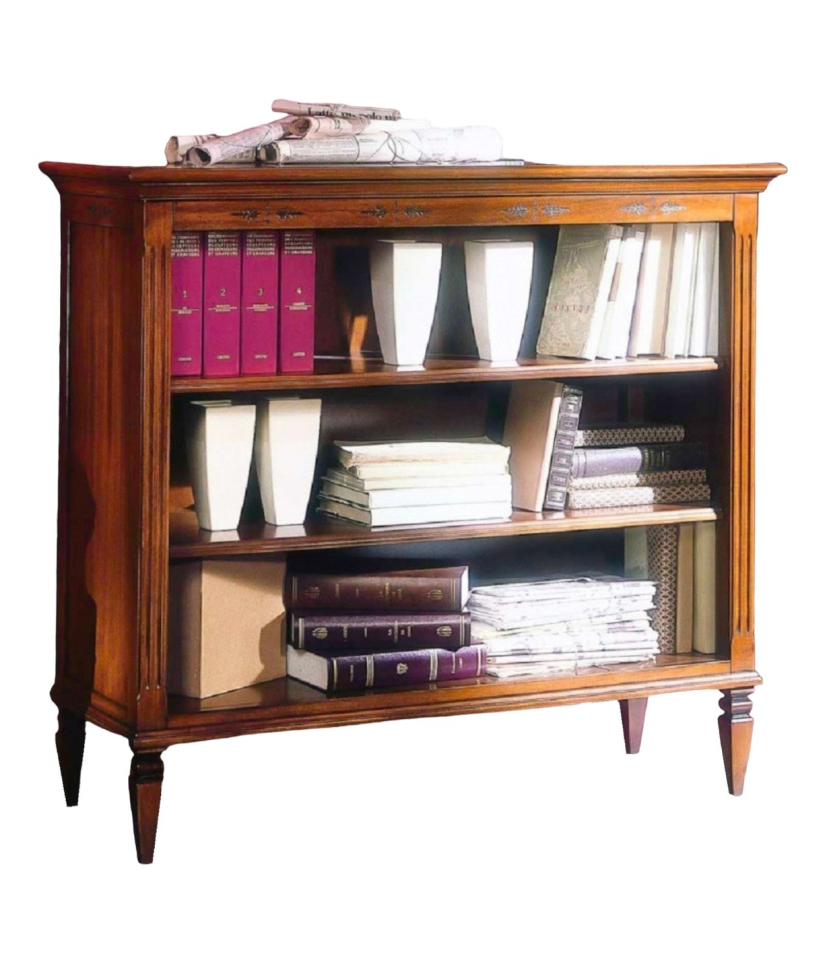 MOBILI 2G - LIBRERIA CLASSICA IN LEGNO 3 VANI FINITURA BASSANO L.110 P.41 H.100H