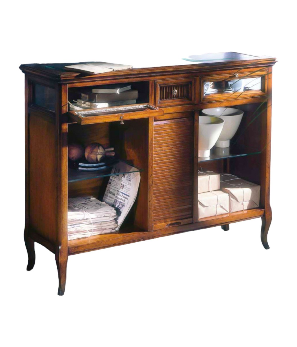 MOBILI 2G - MADIA LIBRERIA IN LEGNO A RIBALTE FINITURA BASSANO L.120 P.38 H.95