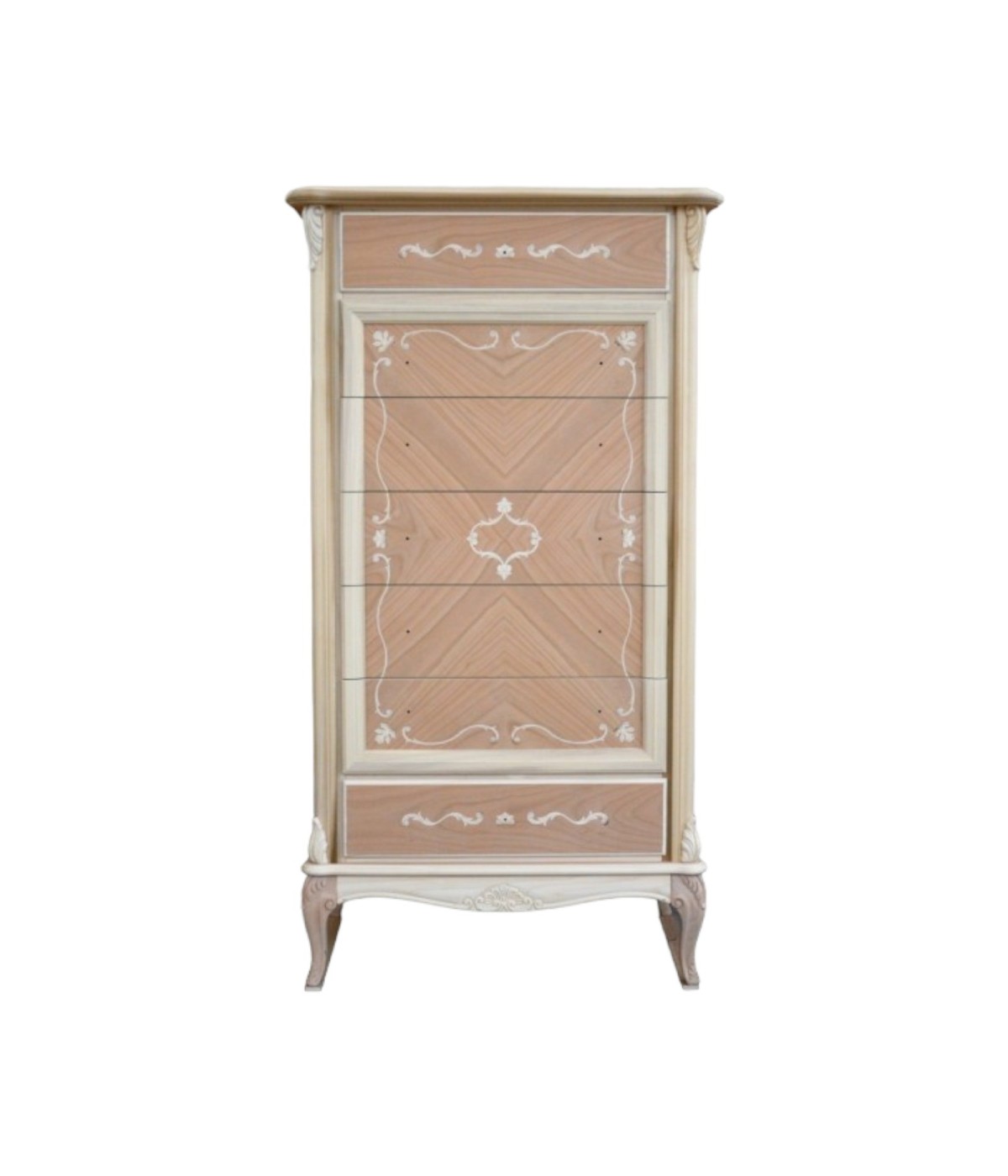 MOBILI 2G - CASSETTIERA CLASSICA IN LEGNO 7 CASSETTI IN LEGNO GREZZO L.76 P.44 H.140