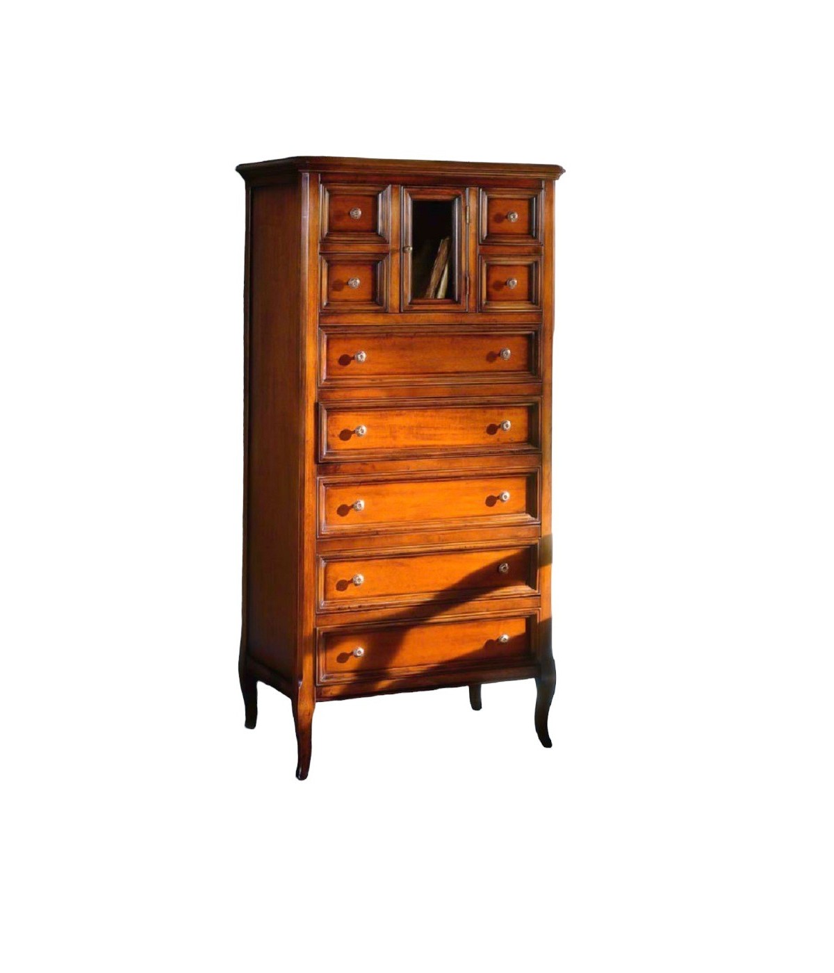 MOBILI 2G - CASSETTIERA CLASSICA IN LEGNO 9 CASSETTI FINITURA BASSANO L.70 P.43 H.140