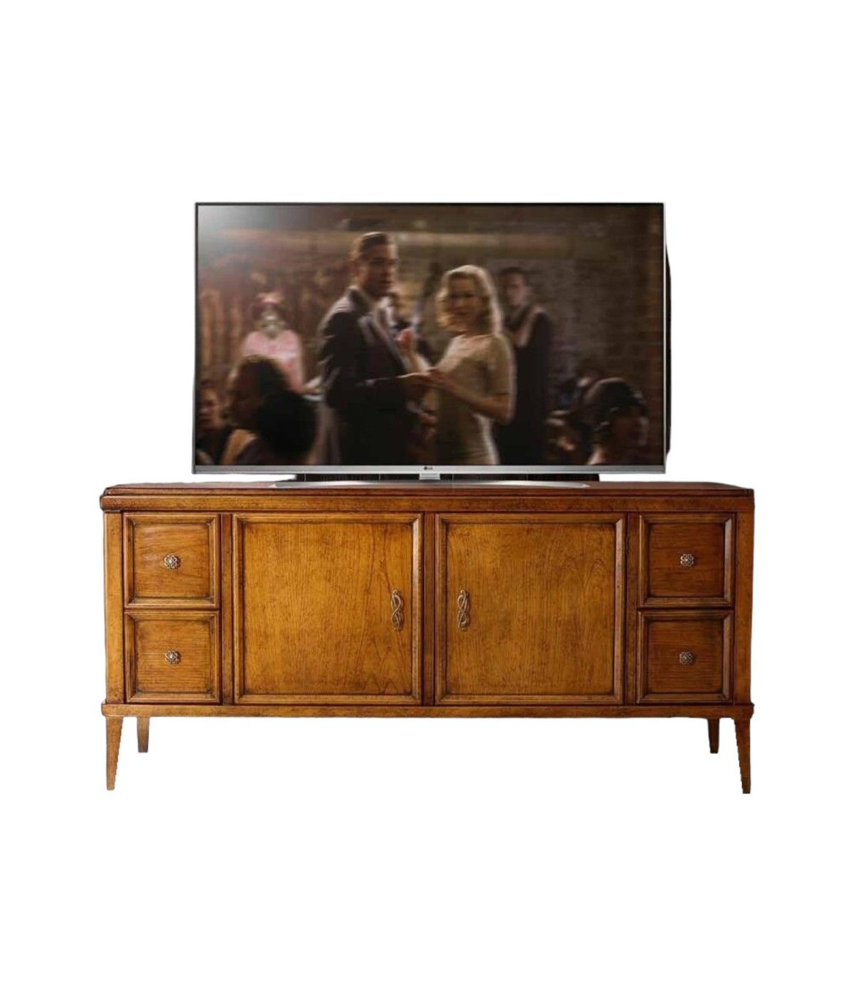 MOBILI 2G - PORTA TV CLASSICO IN LEGNO 2 PORTE 4 CASSETTI FINITURA BASSANO L.150 P.47 H.70